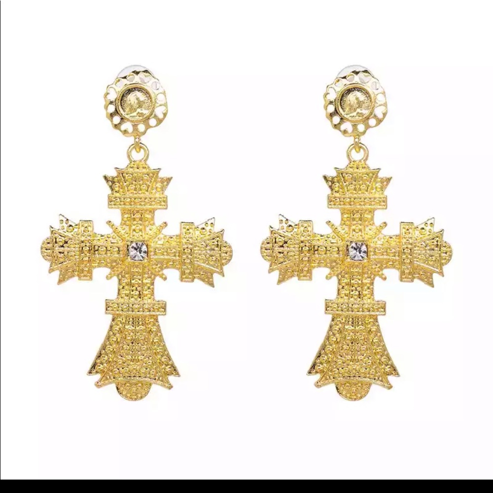 Bohemian golden cross earrings